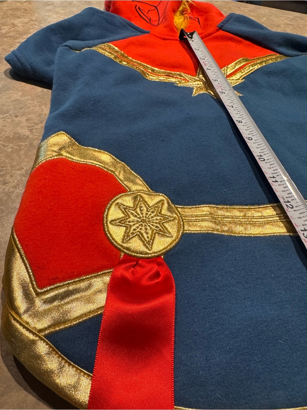 Captain MARVEL Blue & Red Superhero Dog Costume Hoodie with Gold Trim - Picture 6 of 8